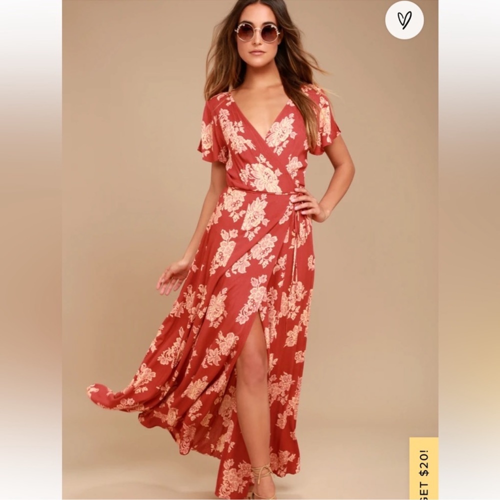 Lulu's Orange and Red Wrap Sundress with Flutter Sleeves